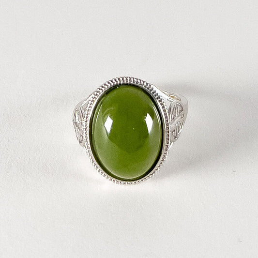 Bague argent 925 Reglable Jade Nephrite AA