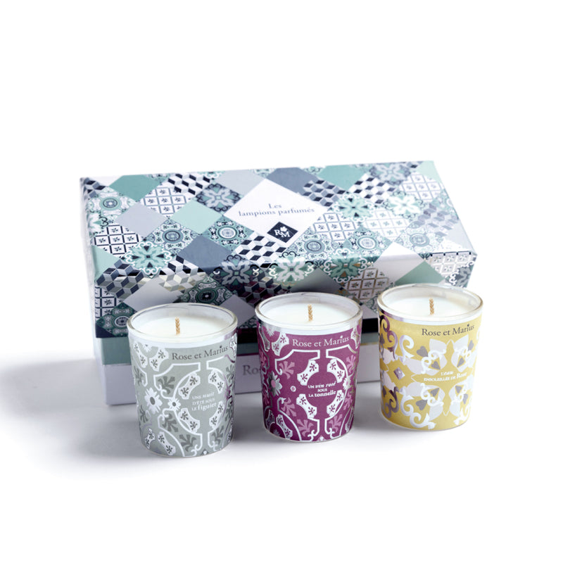 Set de Mini Bougies Parfumées Figuier, Vin Rosé, Eau ensoleillée