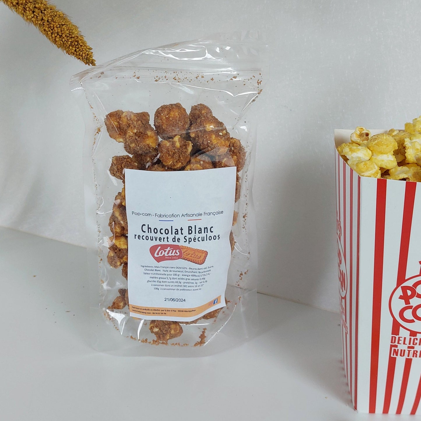 Pop Corn Chocolat Blanc Spéculoos - 100g